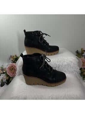 Mia Grant Ankle Boots Womens 7M Black Leather Lace-Up Platform Lug Sole Gorpcore